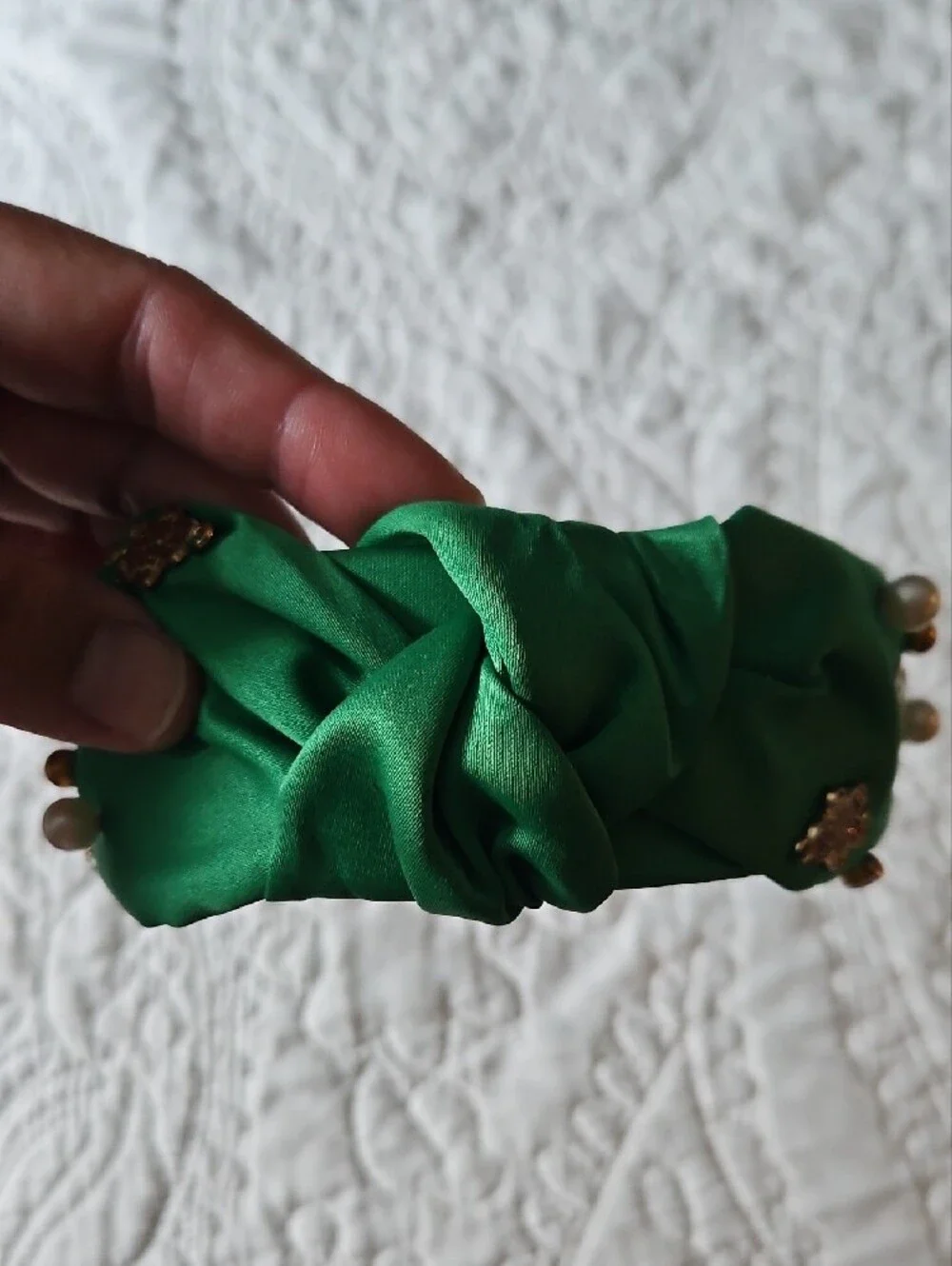 Target Green Knotted Headband with Pearls & Gingerbread Accents